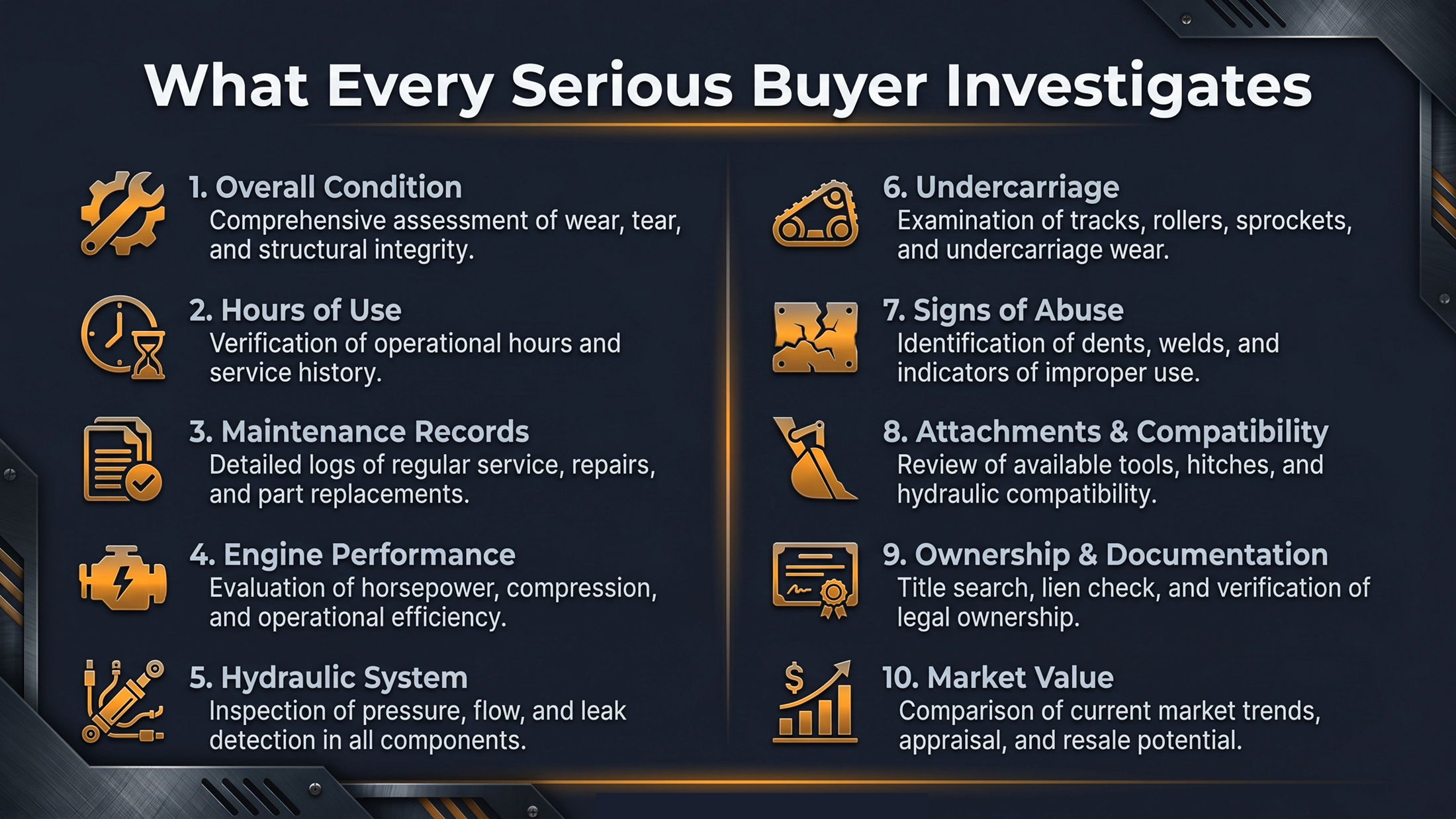 10 things every serious equipment buyer investigates